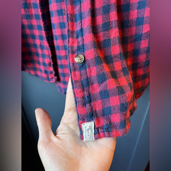 Women’s American Eagle Soft Flannel Blue Red Check Button Up Shirt XS - Picture 6 of 6